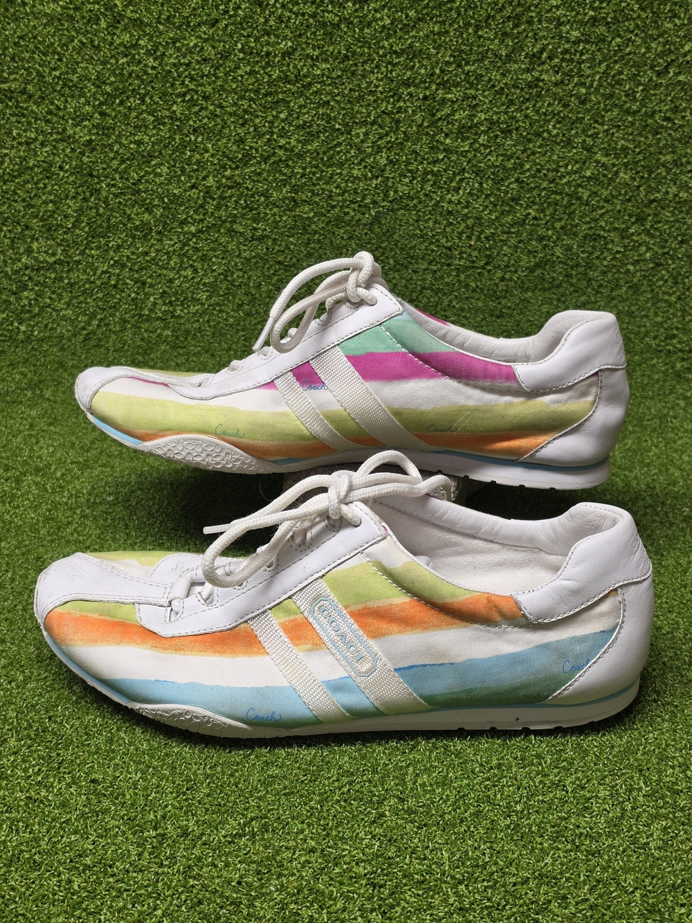 COACH Katelyn Sneaker Multicolor Striped Canvas Low Top Shoes Women's Size 8.5M